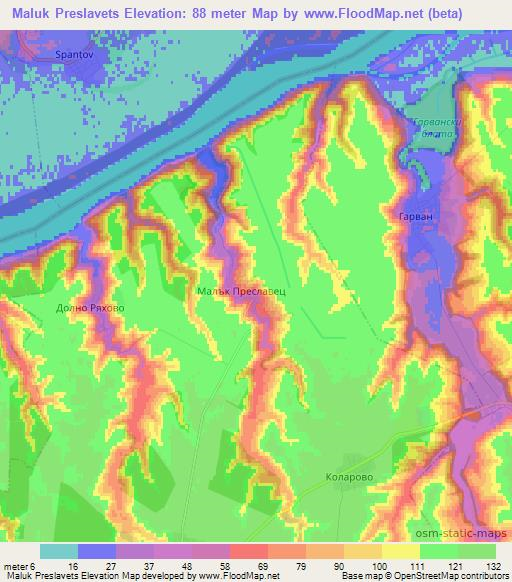 Maluk Preslavets,Bulgaria Elevation Map