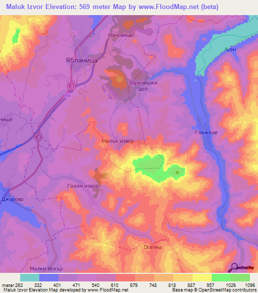 Maluk Izvor,Bulgaria Elevation Map