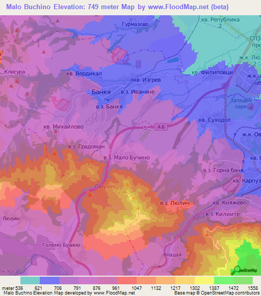 Malo Buchino,Bulgaria Elevation Map