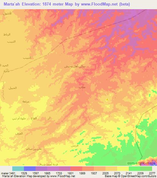 Marta`ah,Yemen Elevation Map