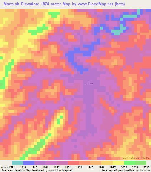 Marta`ah,Yemen Elevation Map