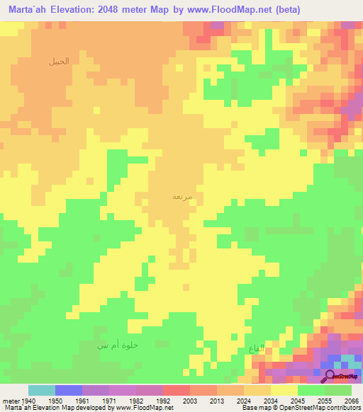Marta`ah,Yemen Elevation Map