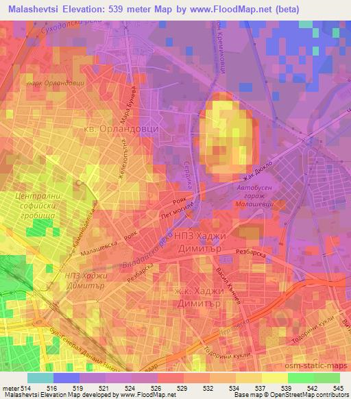 Malashevtsi,Bulgaria Elevation Map
