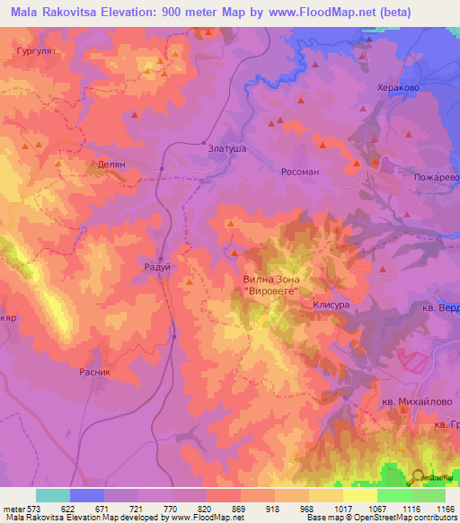 Mala Rakovitsa,Bulgaria Elevation Map