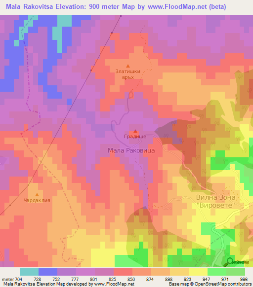 Mala Rakovitsa,Bulgaria Elevation Map