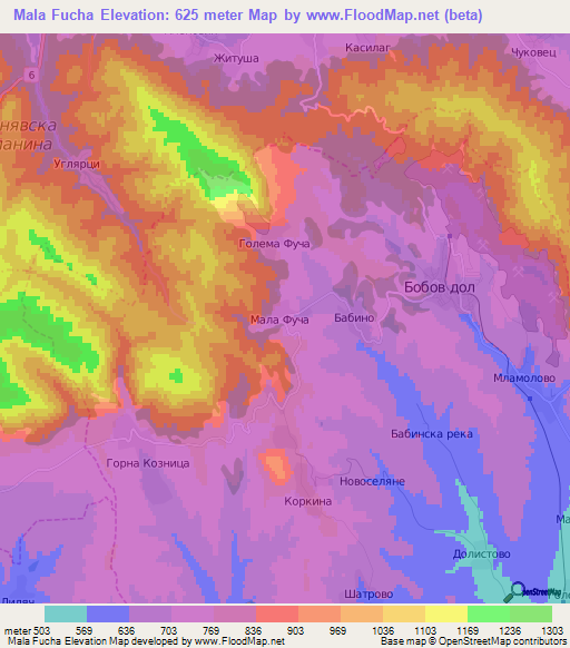 Mala Fucha,Bulgaria Elevation Map
