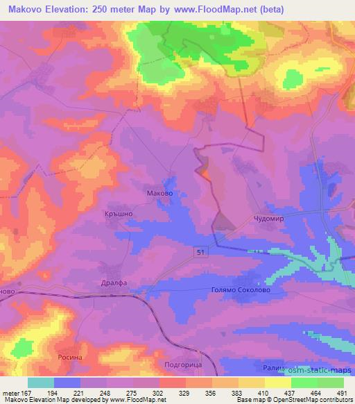 Makovo,Bulgaria Elevation Map