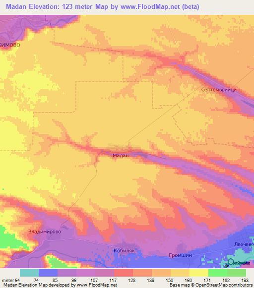 Madan,Bulgaria Elevation Map