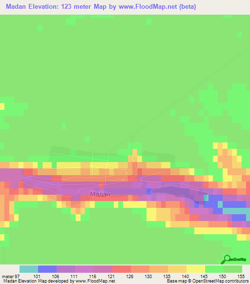 Madan,Bulgaria Elevation Map