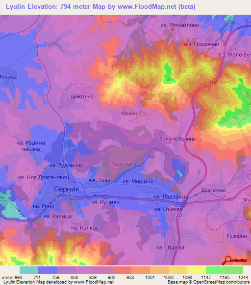 Lyulin,Bulgaria Elevation Map