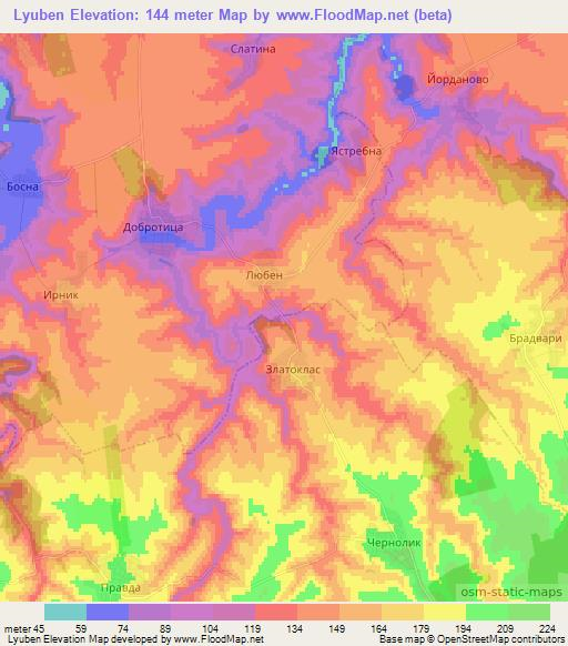 Lyuben,Bulgaria Elevation Map