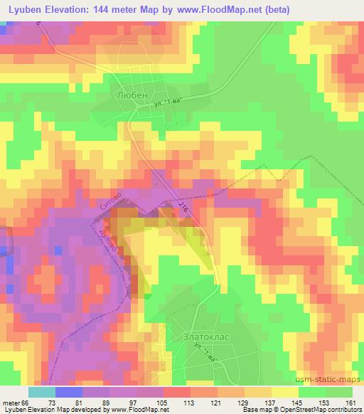 Lyuben,Bulgaria Elevation Map
