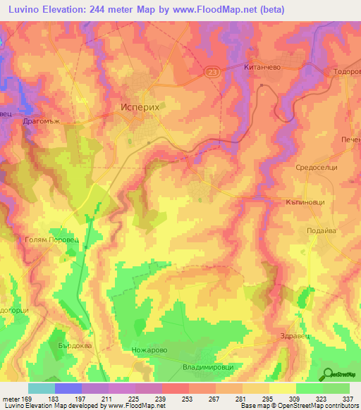 Luvino,Bulgaria Elevation Map