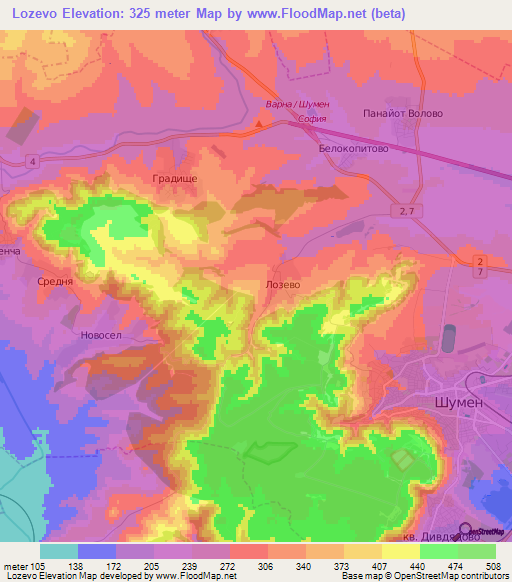 Lozevo,Bulgaria Elevation Map