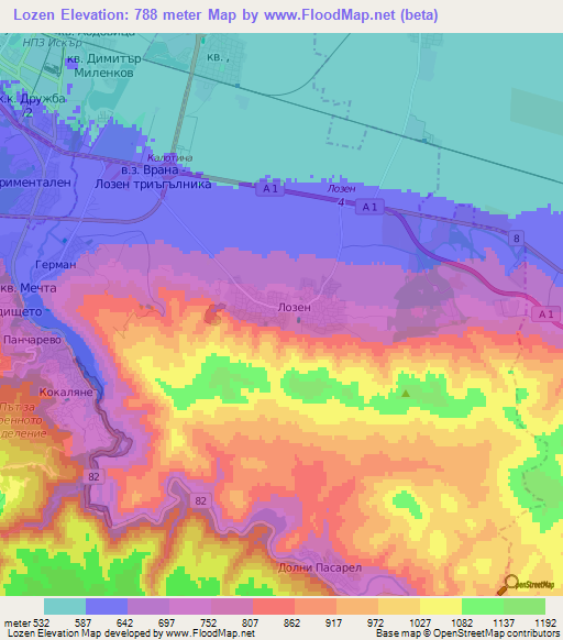 Lozen,Bulgaria Elevation Map