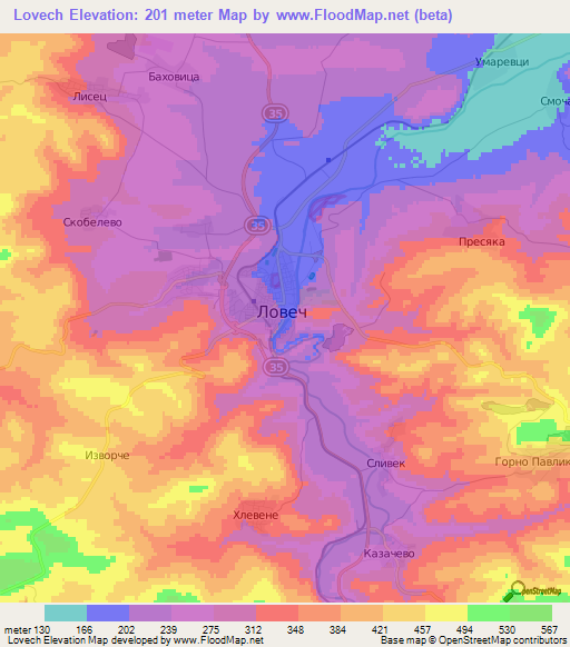 Lovech,Bulgaria Elevation Map