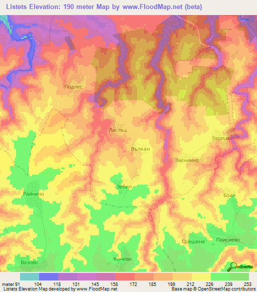Listets,Bulgaria Elevation Map