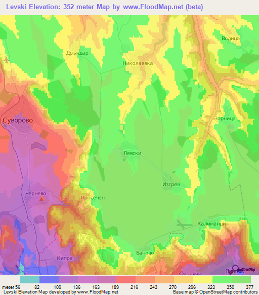 Levski,Bulgaria Elevation Map