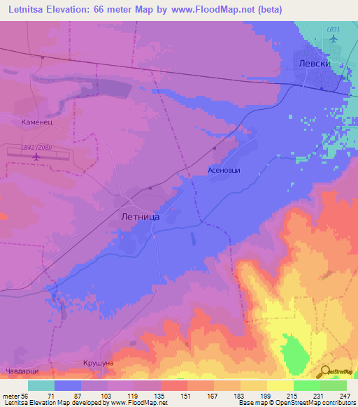 Letnitsa,Bulgaria Elevation Map