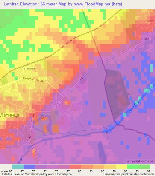 Letnitsa,Bulgaria Elevation Map