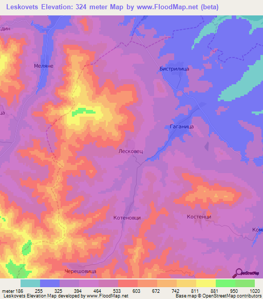Leskovets,Bulgaria Elevation Map