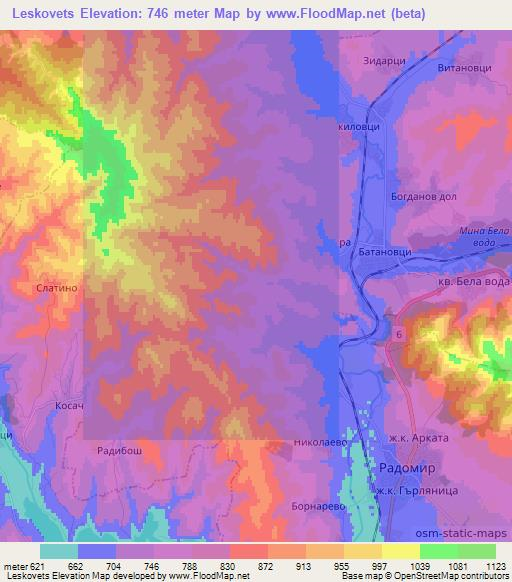 Leskovets,Bulgaria Elevation Map