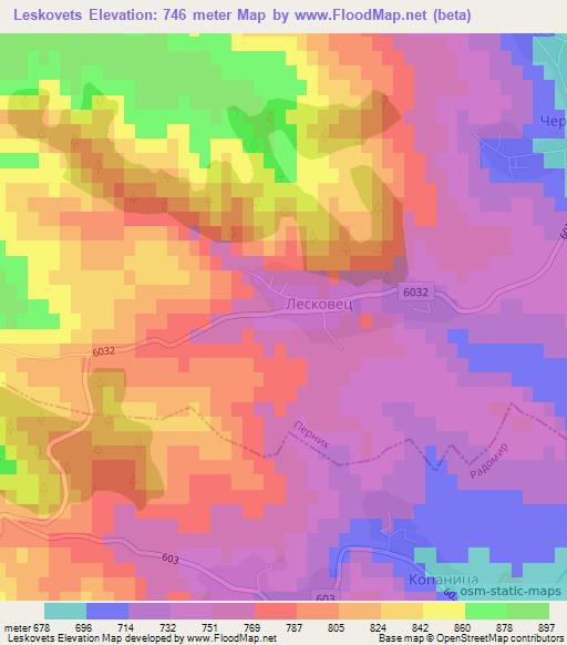 Leskovets,Bulgaria Elevation Map