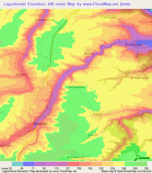Lagoshevtsi,Bulgaria Elevation Map