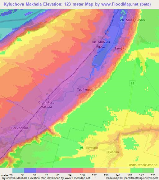Kyluchova Makhala,Bulgaria Elevation Map