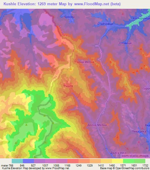 Kushle,Bulgaria Elevation Map