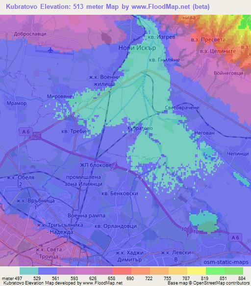 Kubratovo,Bulgaria Elevation Map