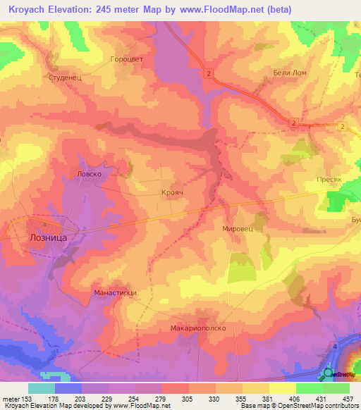 Kroyach,Bulgaria Elevation Map