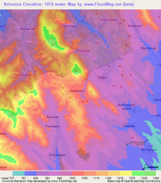 Krivonos,Bulgaria Elevation Map