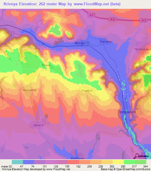 Krivnya,Bulgaria Elevation Map