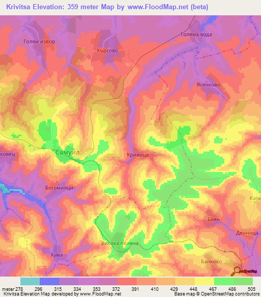 Krivitsa,Bulgaria Elevation Map