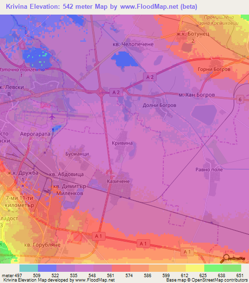 Krivina,Bulgaria Elevation Map