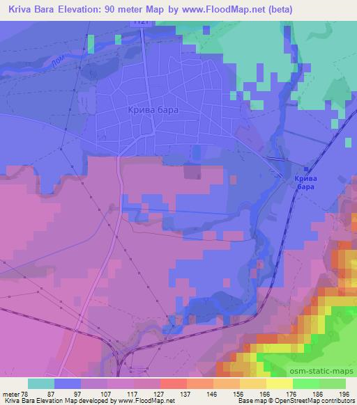 Kriva Bara,Bulgaria Elevation Map