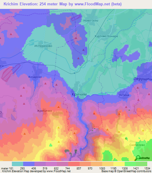 Krichim,Bulgaria Elevation Map
