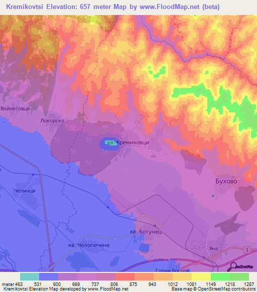 Kremikovtsi,Bulgaria Elevation Map