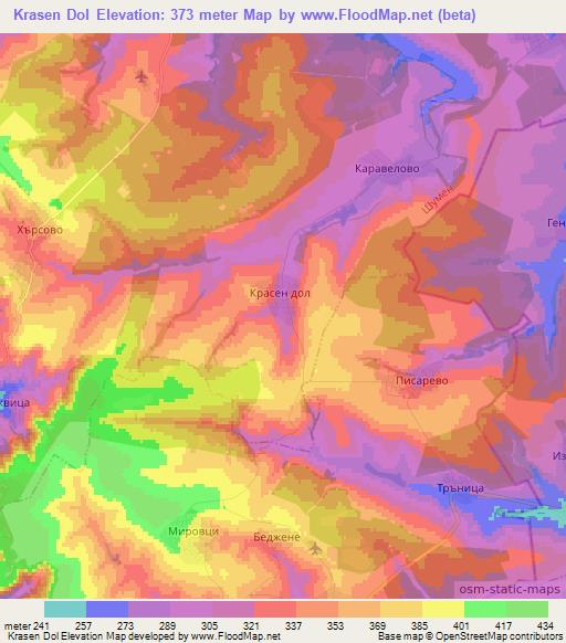 Krasen Dol,Bulgaria Elevation Map