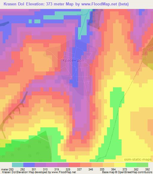 Krasen Dol,Bulgaria Elevation Map