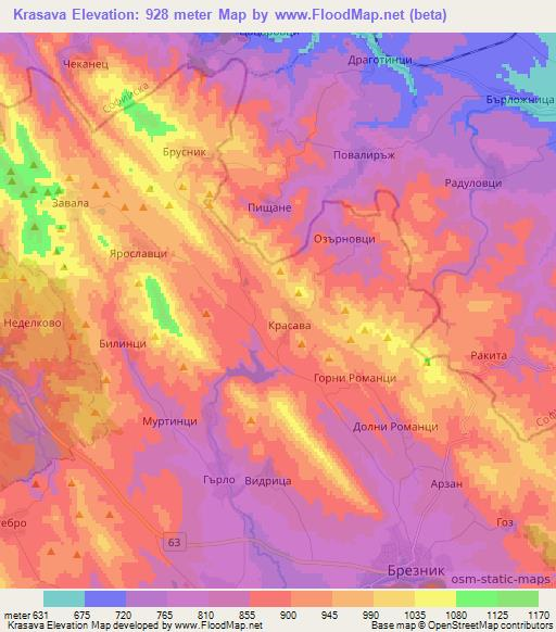 Krasava,Bulgaria Elevation Map