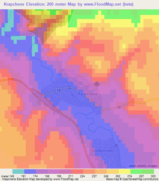 Krapchene,Bulgaria Elevation Map