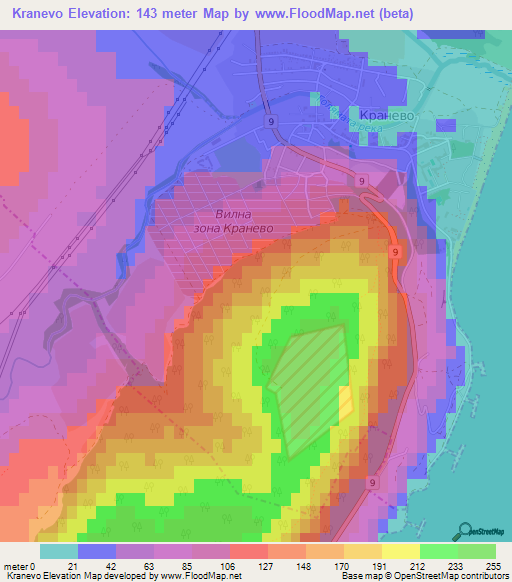 Kranevo,Bulgaria Elevation Map