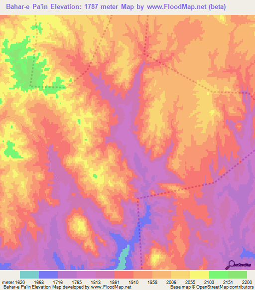 Bahar-e Pa'in,Iran Elevation Map