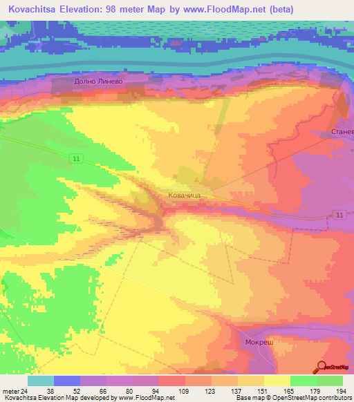 Kovachitsa,Bulgaria Elevation Map