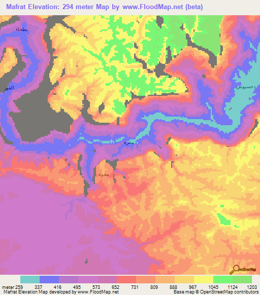 Mafrat,Yemen Elevation Map