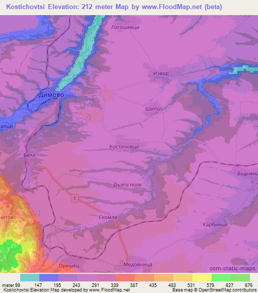 Kostichovtsi,Bulgaria Elevation Map