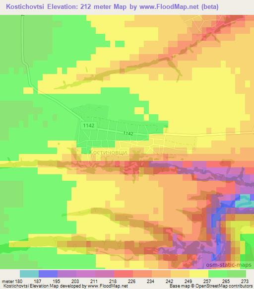 Kostichovtsi,Bulgaria Elevation Map