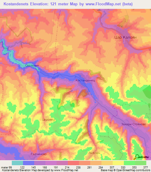 Kostandenets,Bulgaria Elevation Map